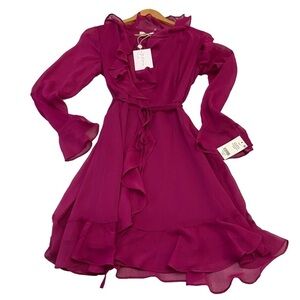 Wayf chiffon dress sheer wrap crepe dress pink woven flowy small